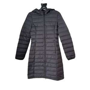 Quince Women's Black Lightweight Packable Down Long Puffer Jacket Coat XS NWT